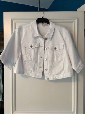 Plus Size Cropped White Jean Jacket - Women